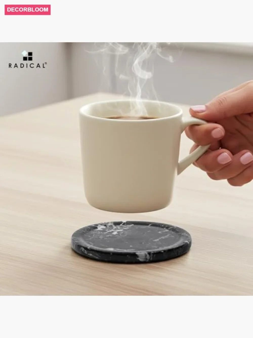 Set of 8 Handmade Marble Coasters with Holder, Round 3.5